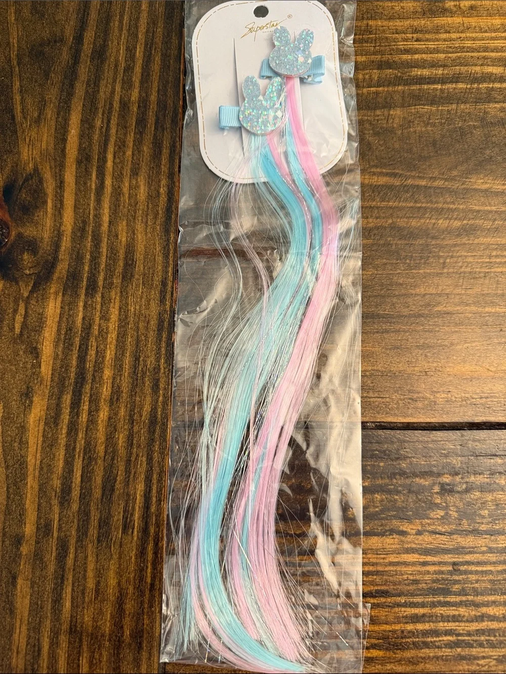 Glitter Bunny Hair Clip with Pastel Blue, Pink, or Purple Strands